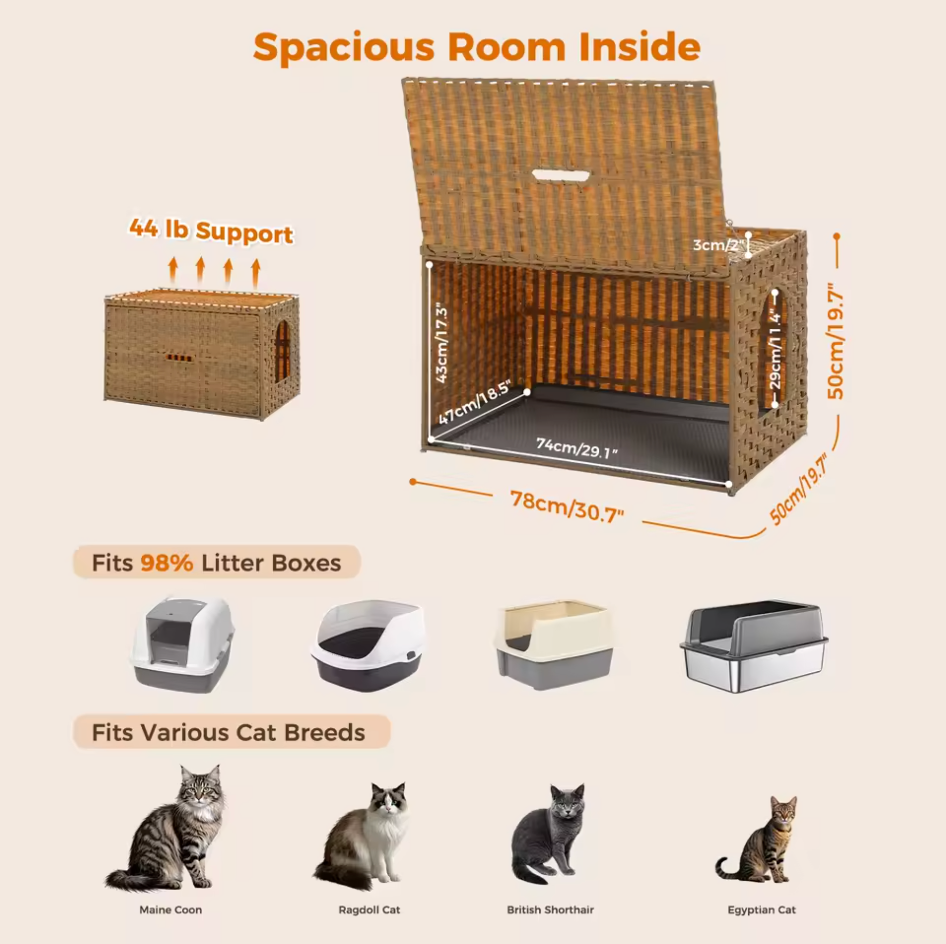 Boho Handwoven Rattan Hidden Cat Litter Box Enclosure Furniture